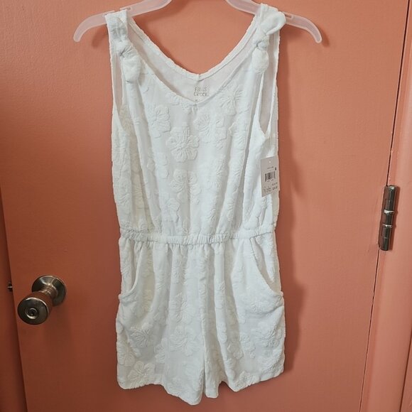 Other - NWT Girls Size XL(14/16) White Terry Cloth Short Romper Floral